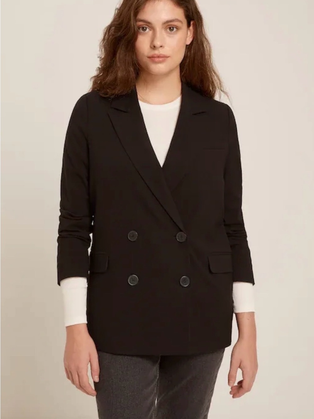 Frank and Oak Double Breasted Relaxed Fit Black Blazer
